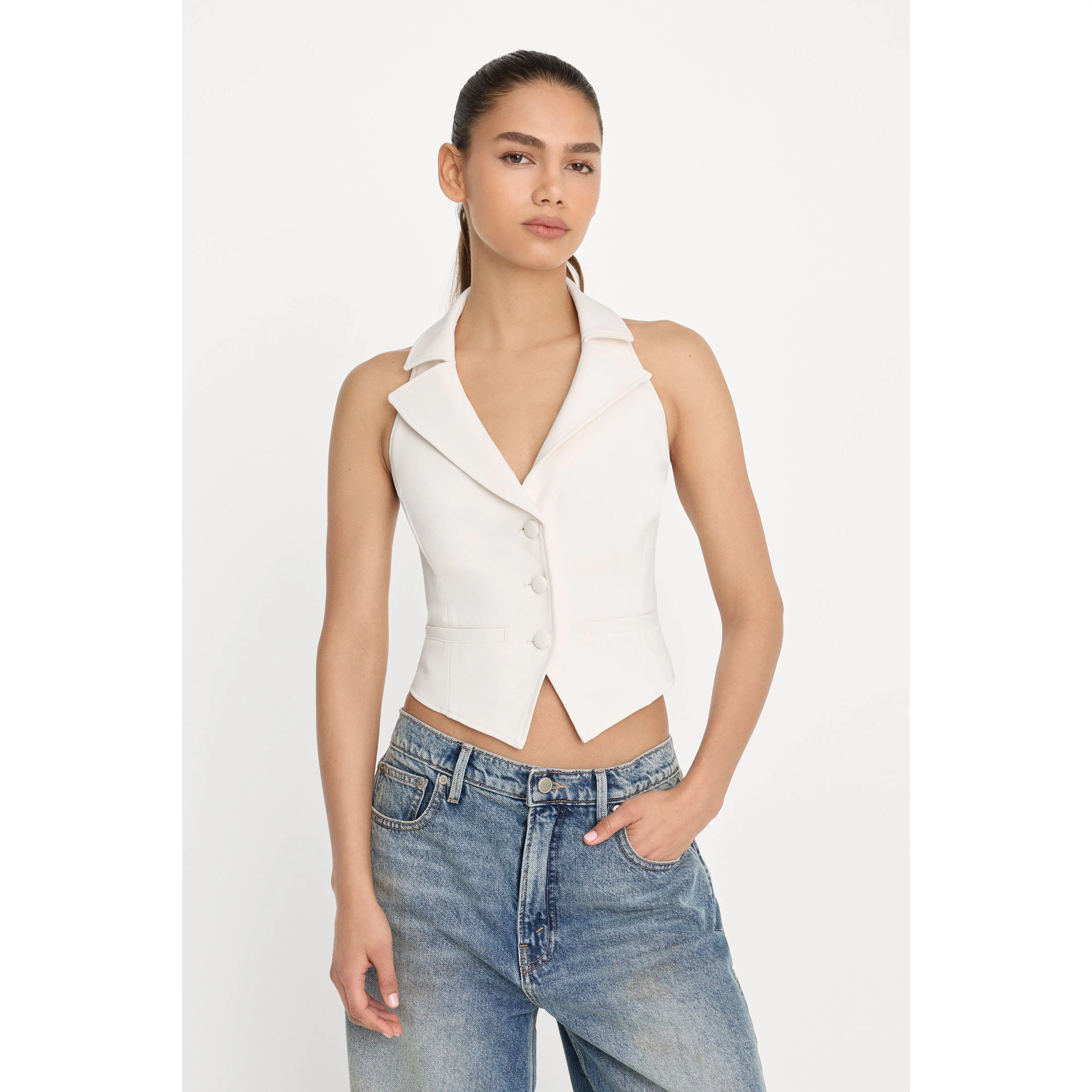 LUXE SUITING HALTER VEST | SOFT SHELL