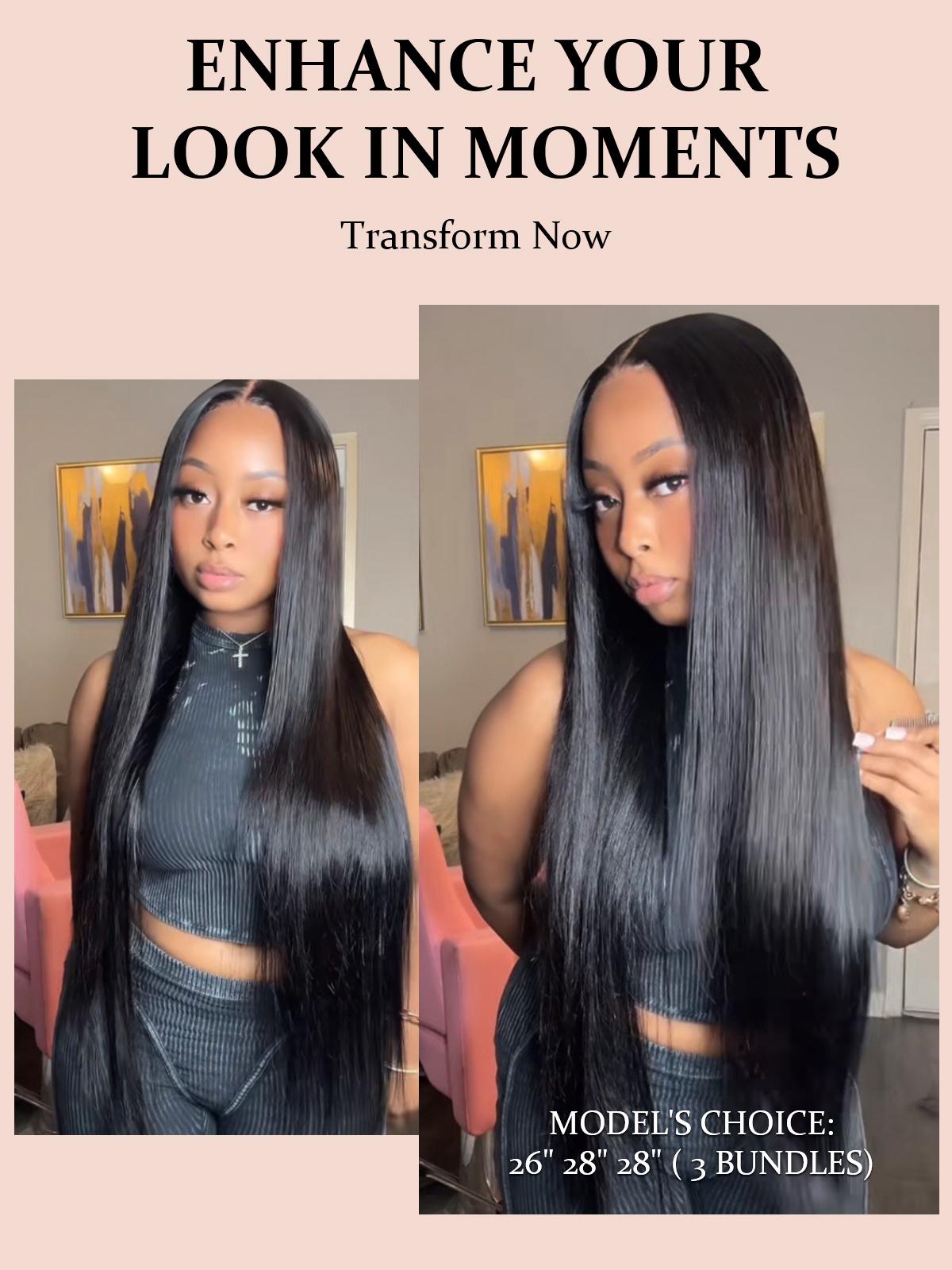 [Wequeen] Work-Ready Sleek Straight Human Hair Bundles 14"-30" Brazilian 100% Human Hair Budget Friendly 10A Grade Viral Hair Natural Black Color