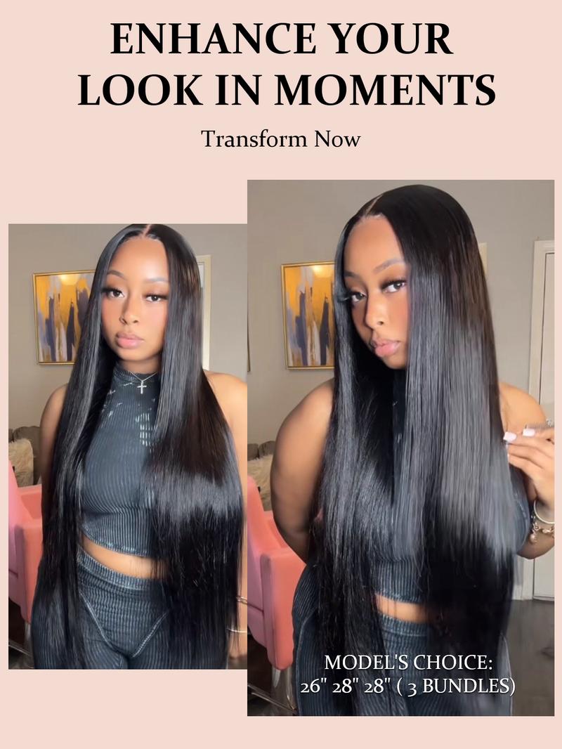 [Wequeen] Work-Ready Sleek Straight Human Hair Bundles 30" Brazilian 100% Human Hair Budget Friendly 10A Grade Viral Hair Natural Black Color Valentine Gifts
