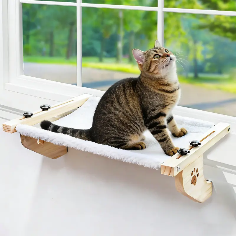 Domestic Shorthair Cat Window Perch Sturdy Cat Hammock Window Seat with Wood  Metal Frame for Large Cats Easy to Adjust Cat Bed for Windowsill Bedside Drawer and Cabinet