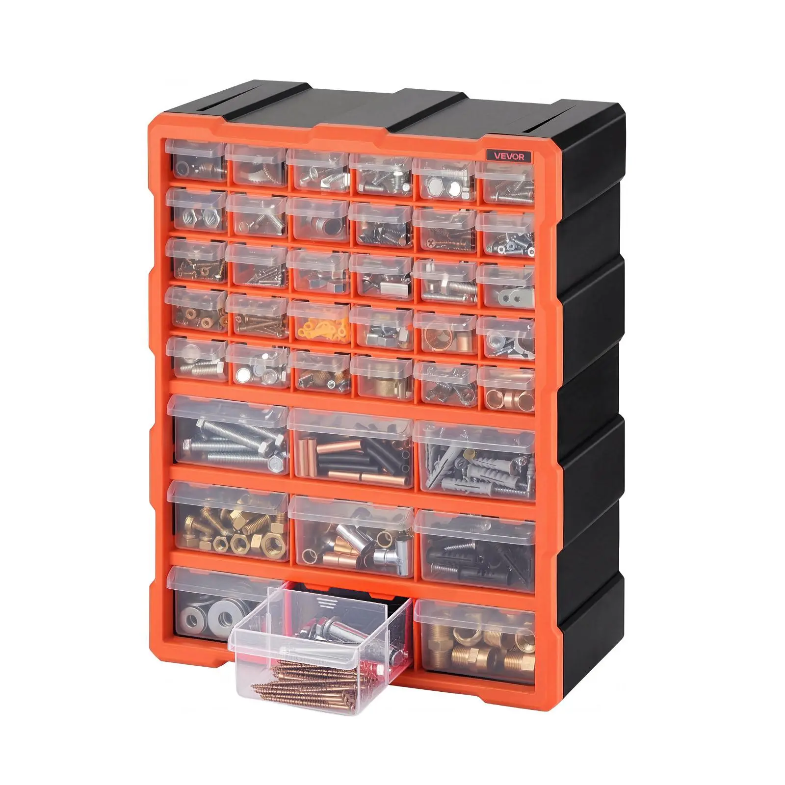 VEVOR 39-Drawer Plastic Organizer Storage with Label Stickers, Anti-Drop Reinforced Structure & Compartments - Stackable Unit, Wall-Mounted Tool Case for Crafters, DIY Users, 39 Drawers