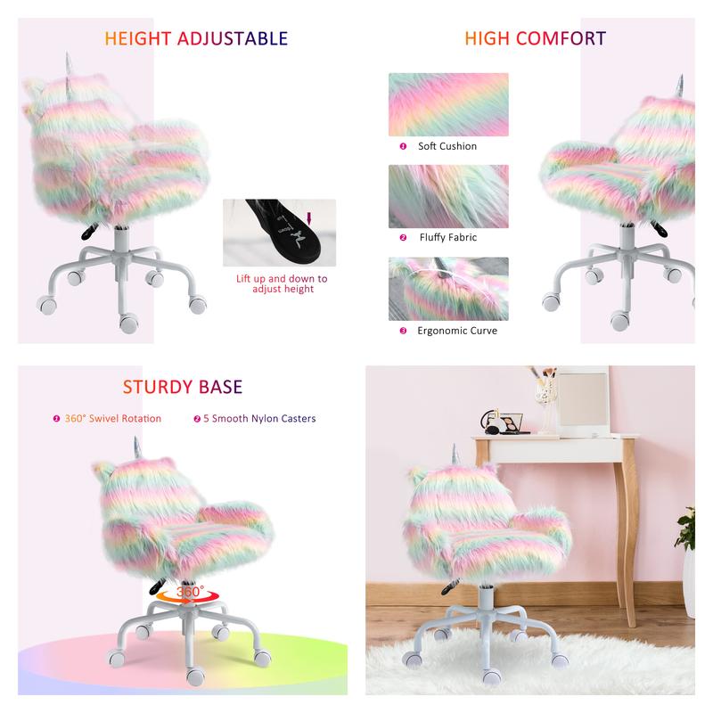 HOMCOM Mid-Back Office Chair, Swivel Vanity Chair with Adjustable Height and Wheels, Computer Desk Chair for Home Office or Bedroom