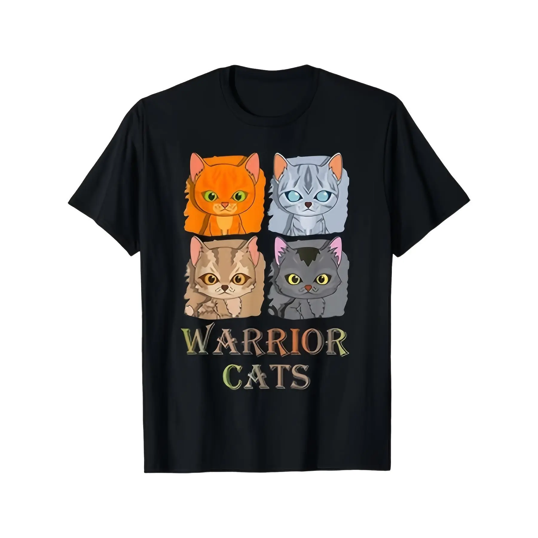 Warrior Cats T-Shirt with Four Cartoon Cats Design | Unisex Crew Neck T-Shirt, Comfortable and Breathable, Casual Wear, Perfect Gift for Birthdays, All-season