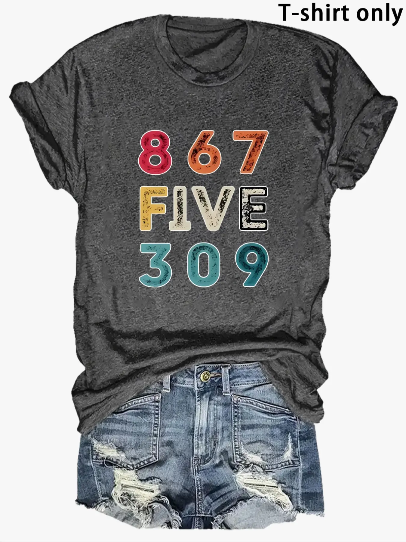 Bold Number Print Summer New Arrival, Fitted Casual Style Tee, Medium-Weight Fabric, Comfortable Summer Wear