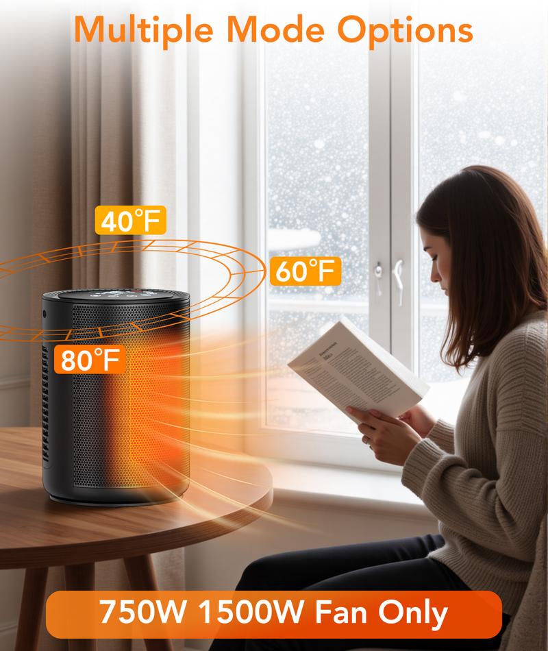 R.W.FLAME Space Heater for Indoor Use, Portable Electric Heater with Remote, Thermostat, Child Lock, Digital Display, 24H Timer, 4 Modes, 1500W PTC Fast Heating Ceramic for Office Bedroom