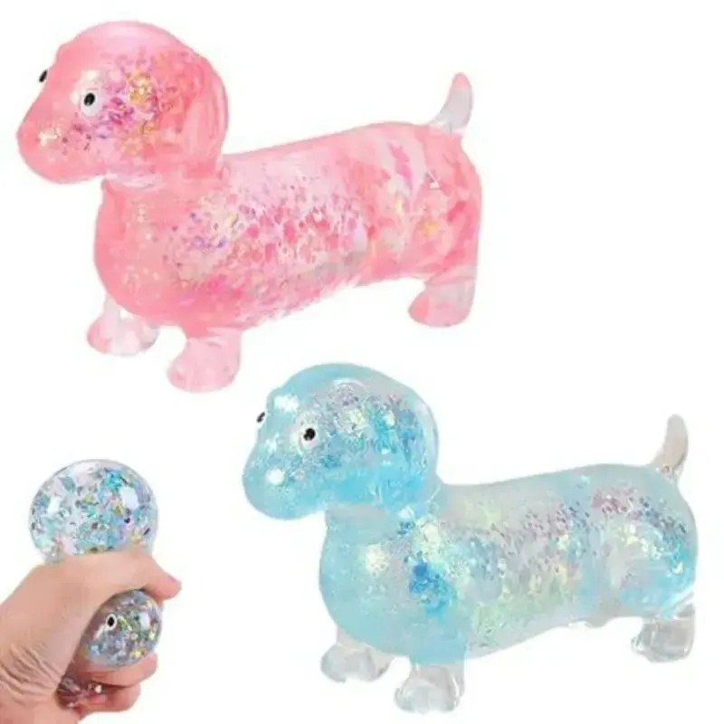 Dachshund Squishy, Glitter Wiener Dog Stress-Relief Squishy Ball, Slow-Rising Fidget for Anxiety Relief, Soft Squeeze Desk Gadget for Home, Office and Travel