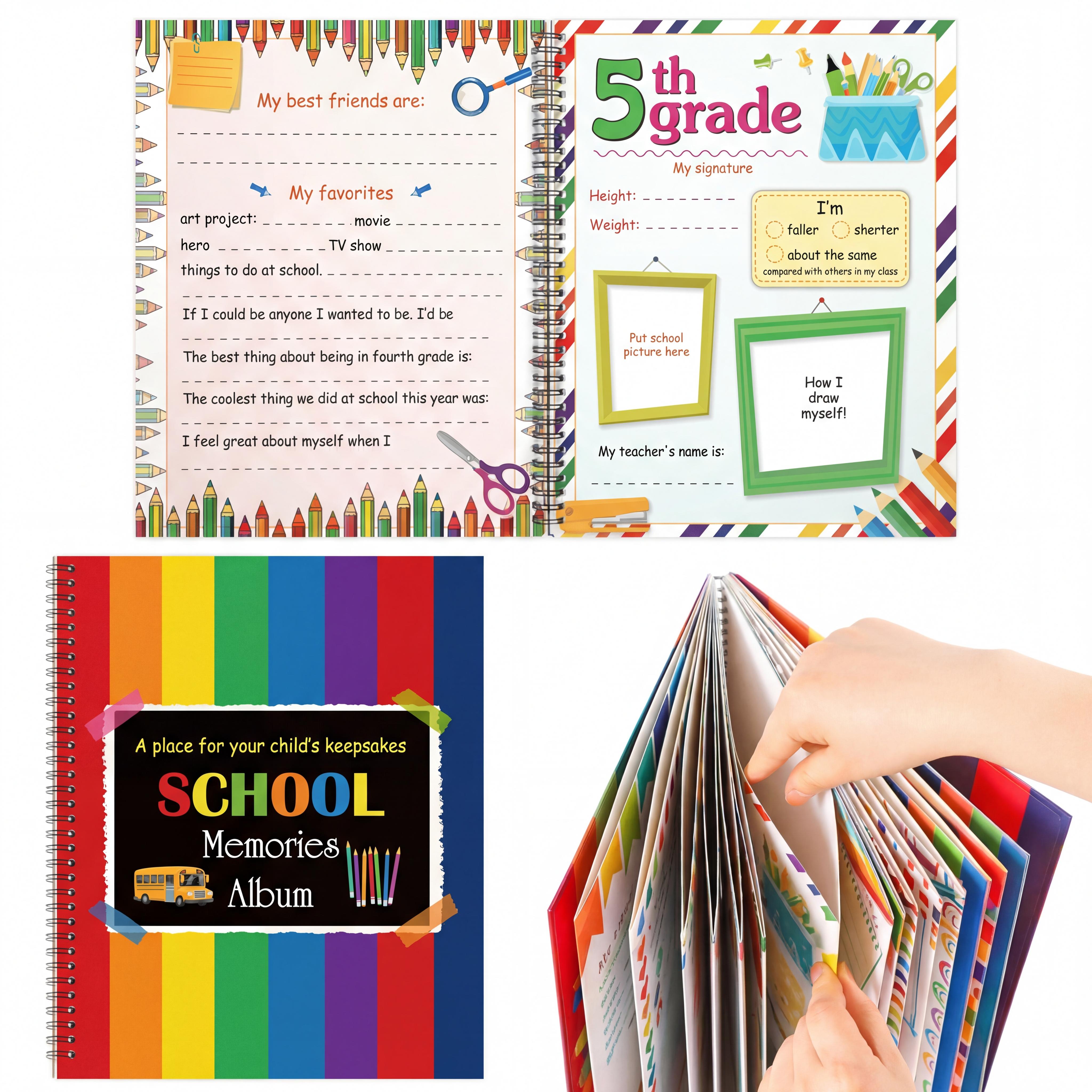 School Memory Book Preschool Back to School Gifts Keepsake for Kids Scrapbook Photo Memories from Preschool Through 12th Grade with 14 Pocket for Storage Portfolio Every Grade Pictures Campus Back to School Season Supplies School Memory Book Preschool Back to School Gifts Keepsake for Kids Scrapbook Photo Memories from Preschool Through 12th Grade with 14 Pocket for Storage Portfolio Every Grade Pictures Campus Back to School Season Supplies