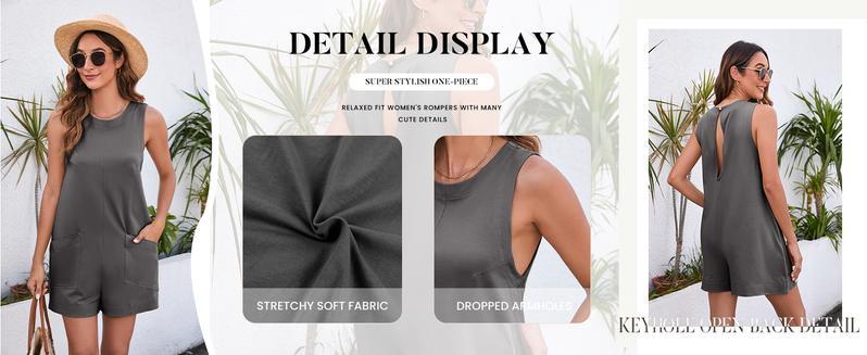 Mundoven Women's Summer Sleeveless Romper Casaul Beach Vacation Loose Shorts Jumpsuit Overalls Outfits with Pocket