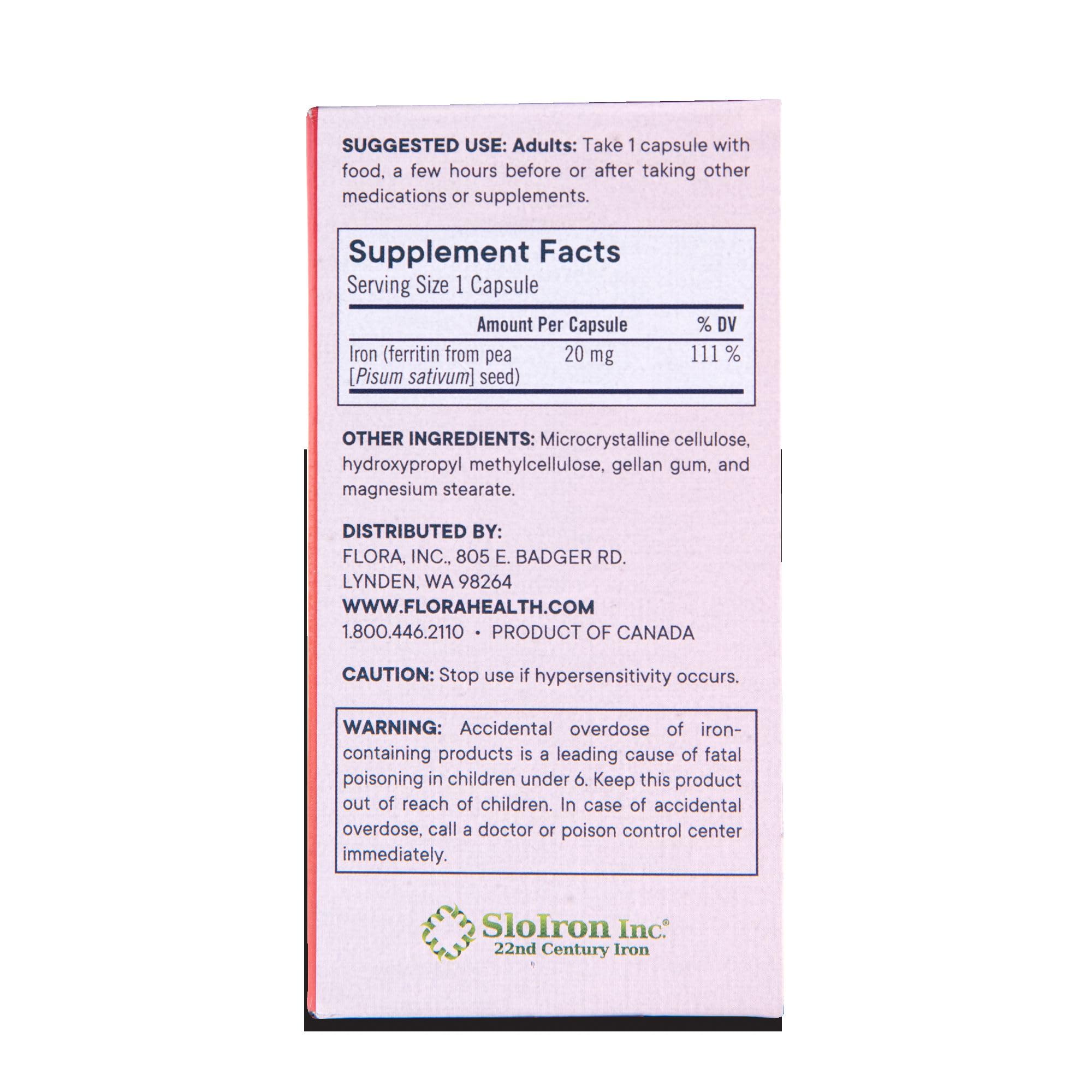Flora Health Ferritin+ Delayed-Release Iron Supplement - Plant-Based Iron Supplement - Blood Cell & Energy Support - Vegan & Gluten-Free - Amber Glass Bottle
