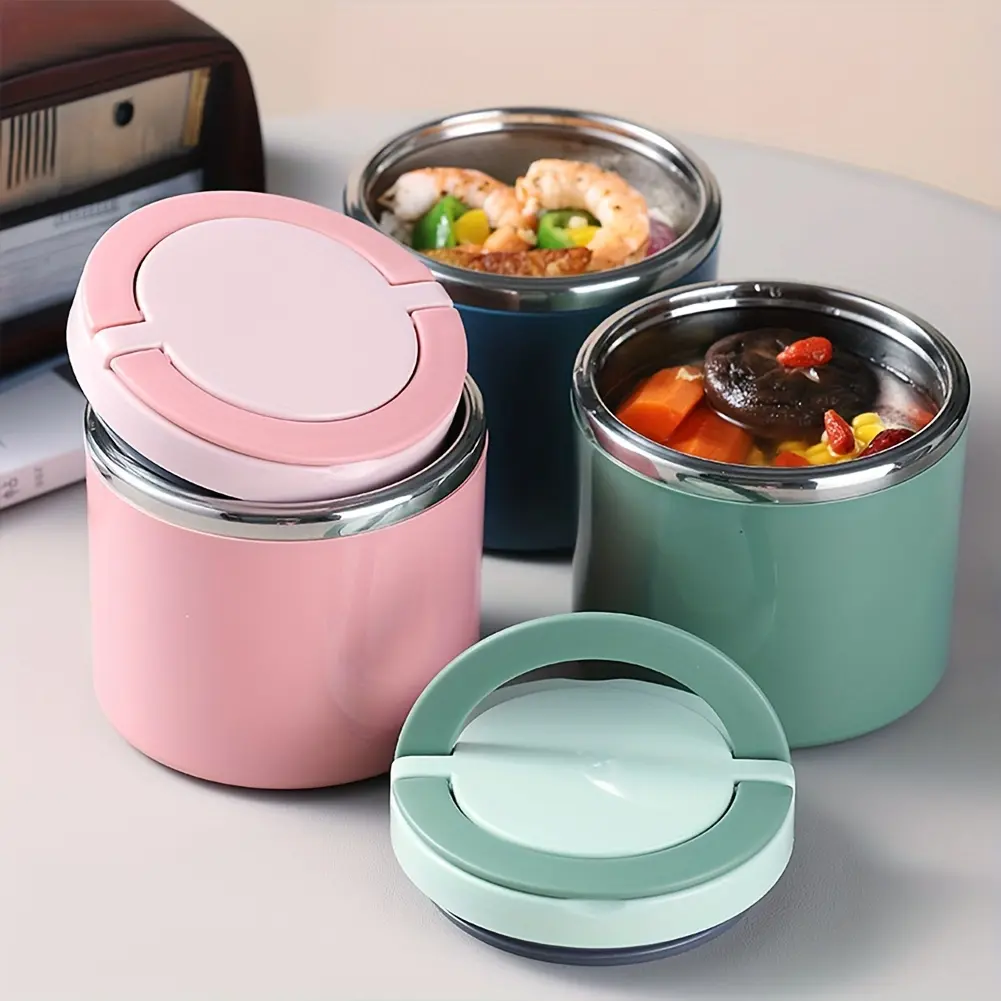 Stainless Steel Bento Style Boxed Lunch Box with Handle - Leakproof, Stackable, Thermal Heat-Cold Insulation, Portable - Pink/Blue/Turquoise - Office Essential, Ideal Back To School Gift, Bento Style Lunch Boxes, Boxed Lunch Boxes