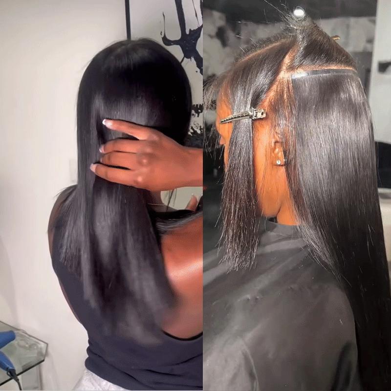 [New IN] West Kiss Seamless Clip In Hair Extensions 100% Virgin Human Hair Straight, Yaki Straight Clip In Hair Extensions