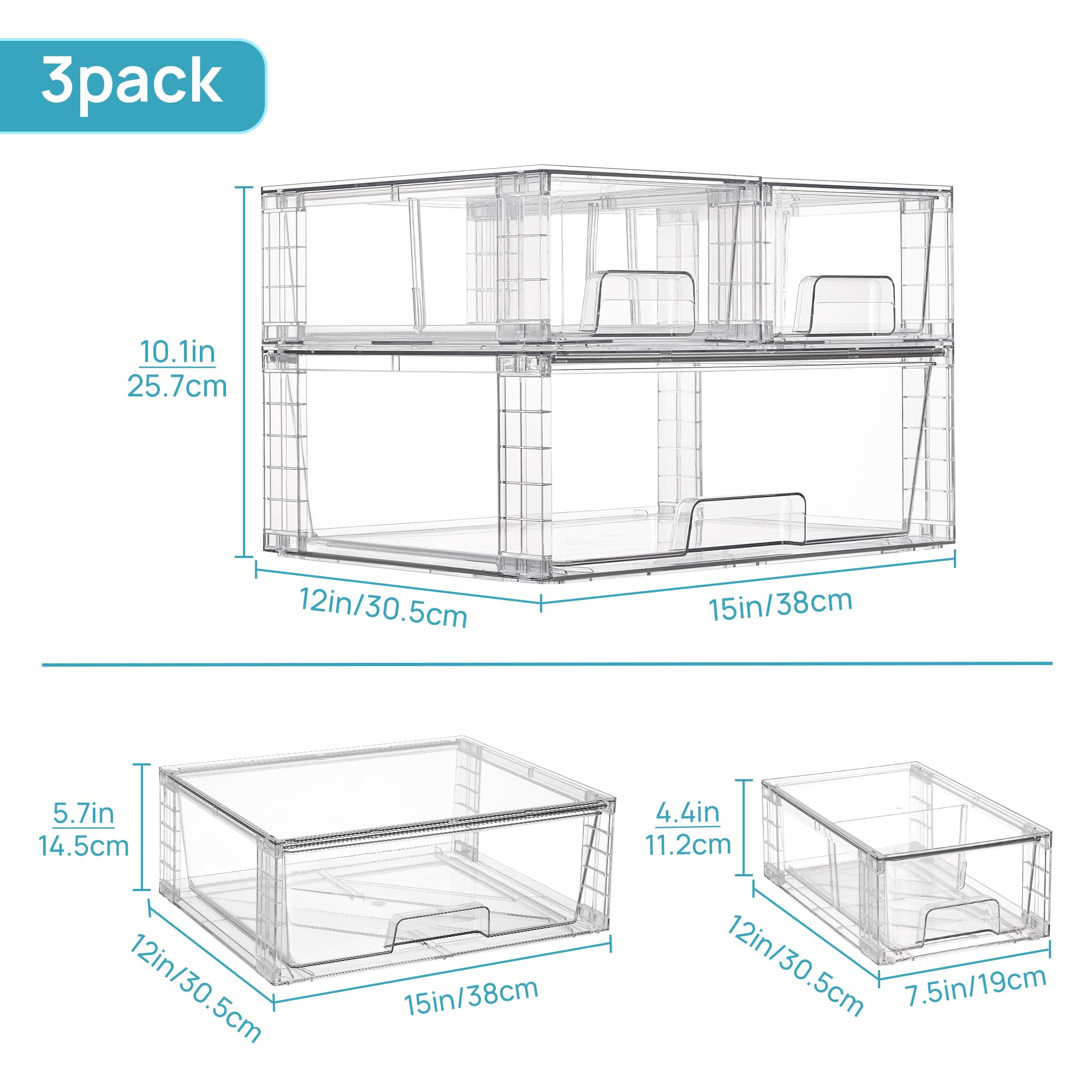 【Bathroom Organizer】Vtopmart 6 Pack Stackable Storage Drawers, Bathroom Undersink Organizers for Nursing Bottles,Closet,Cabinet,Pantry,Medicine Organization,with FREE Stickers