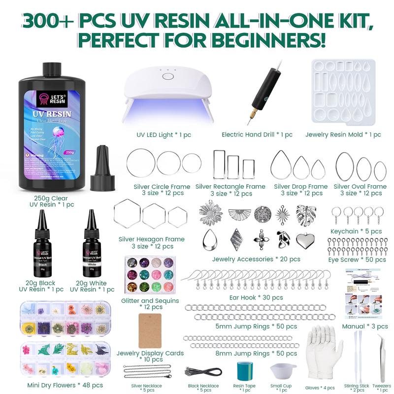 Dainty Jewelry All in One UV Resin Kit,Beginner Resin Kit,Resin Accessories,Christmas Gifts, DlY Handmade Holiday GiftCrafts,Comes With Tutorial For Beginners - Let's Resin