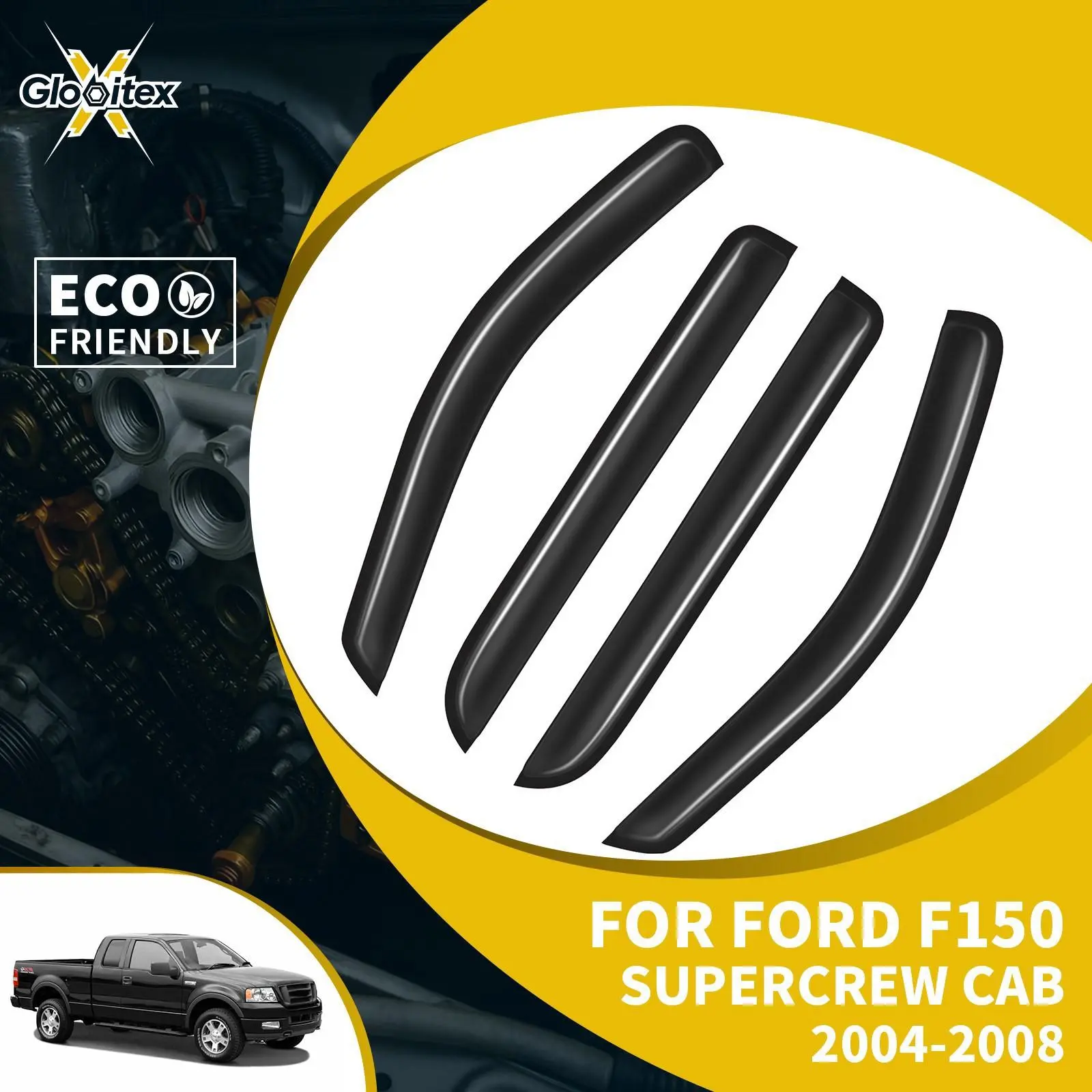 Tape-On Side Window Visors for Ford F150 Supercrew Cab 4 Door 2004-2008, 4PCS 1.5mm Automotive Acrylic Wind Deflectors, 100% Brand New OEM-Look UV Protection Rainproof Vent Mount Exterior Car Accessories, Stay Ventilated