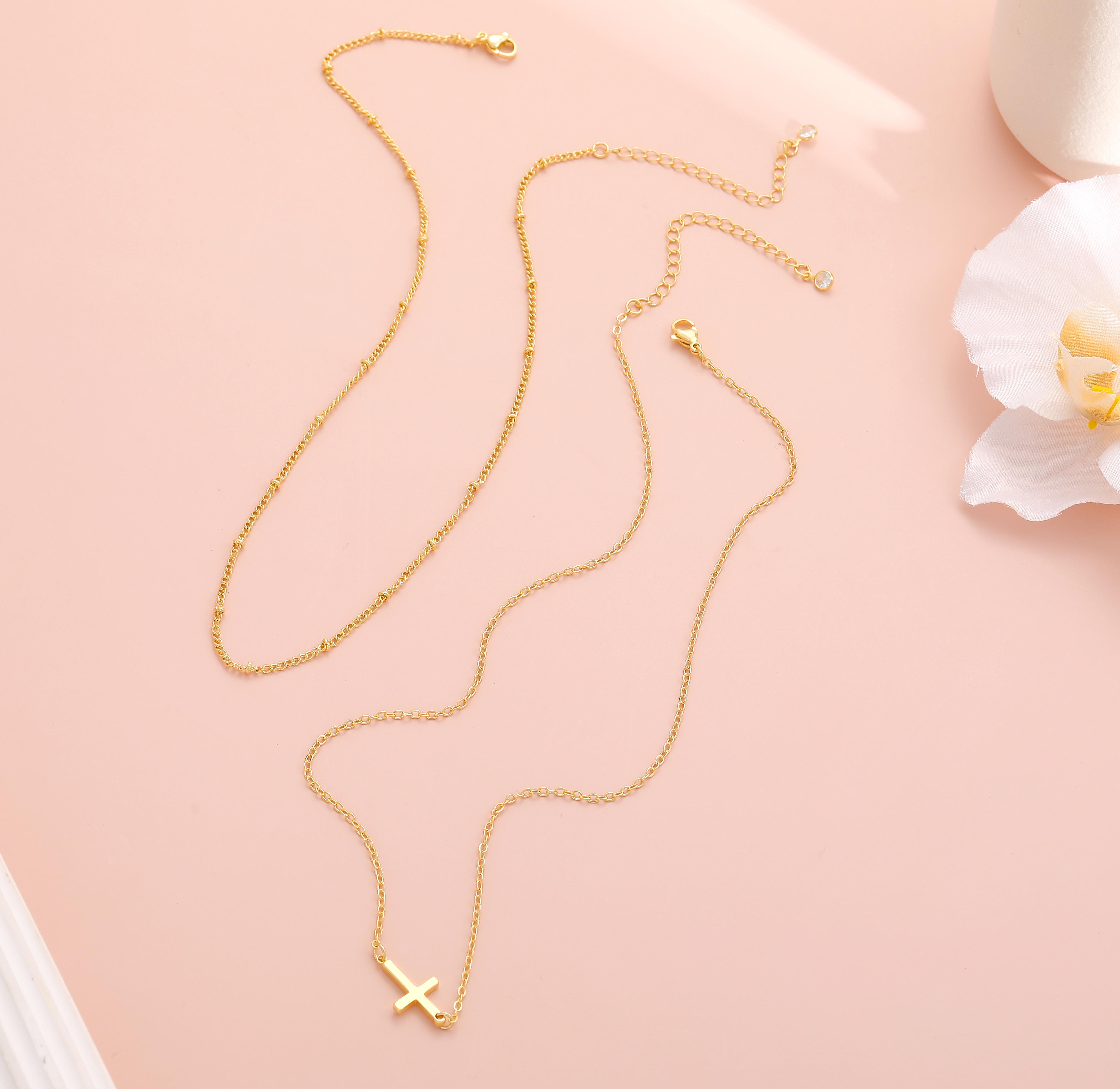 17KM 14K Gold Plated Layered Cross Necklace for Women , Dainty Small Pendant Choker, Trendy Faith Religious Jewelry, Minimalist Mother's Day Gift