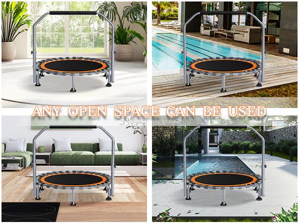 40/48" Foldable Mini Trampoline Max Load 330lbs,Fitness Rebounder with Adjustable Handle, Stable Exercise Trampoline for Indoor/Garden Workout, Outdoor fun Home Gym Home Gym Kit