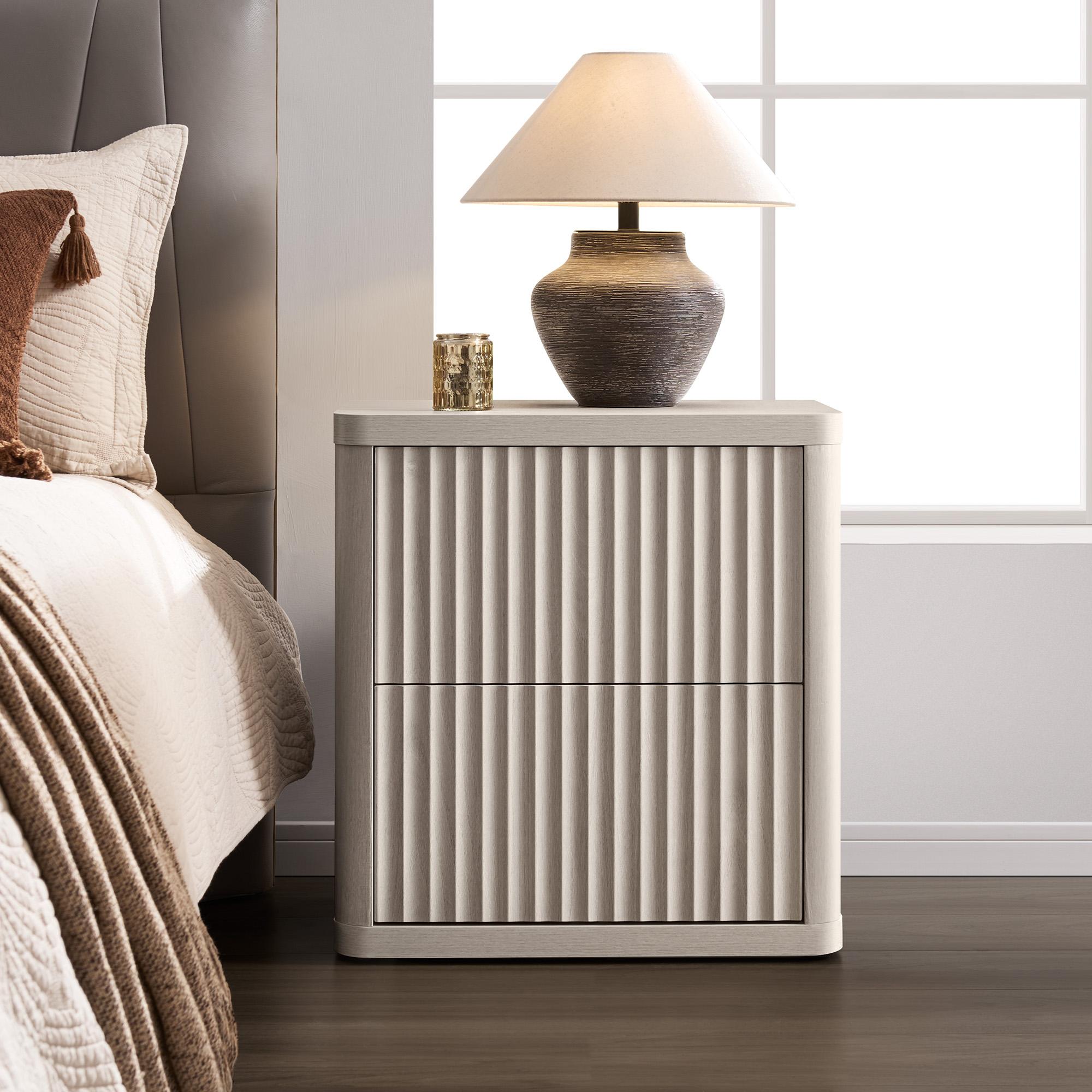 SICOTAS Set of 2 Nightstands, Fluted Modern Bedside Tables with 2 Large Handless Drawers - 22.75" Wide Small End Tables, Curved Edge Design for Bedroom & Living Room SICOTAS Set of 2 Nightstands, Fluted Modern Bedside Tables with 2 Large Handless Drawers - 22.75" Wide Small End Tables, Curved Edge Design for Bedroom & Living Room