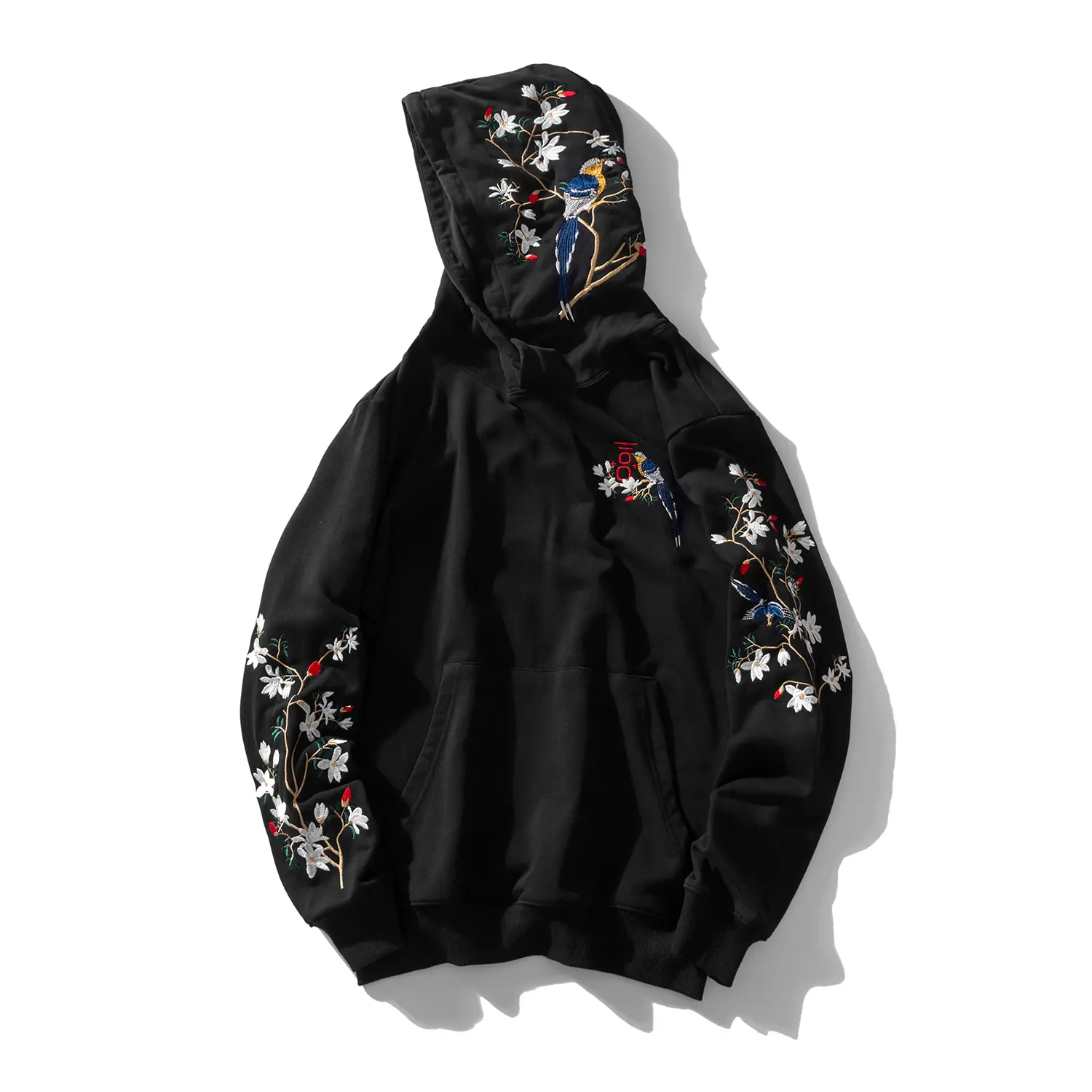 Niepce Japanese Streetwear Embroidered Bird Hoodie