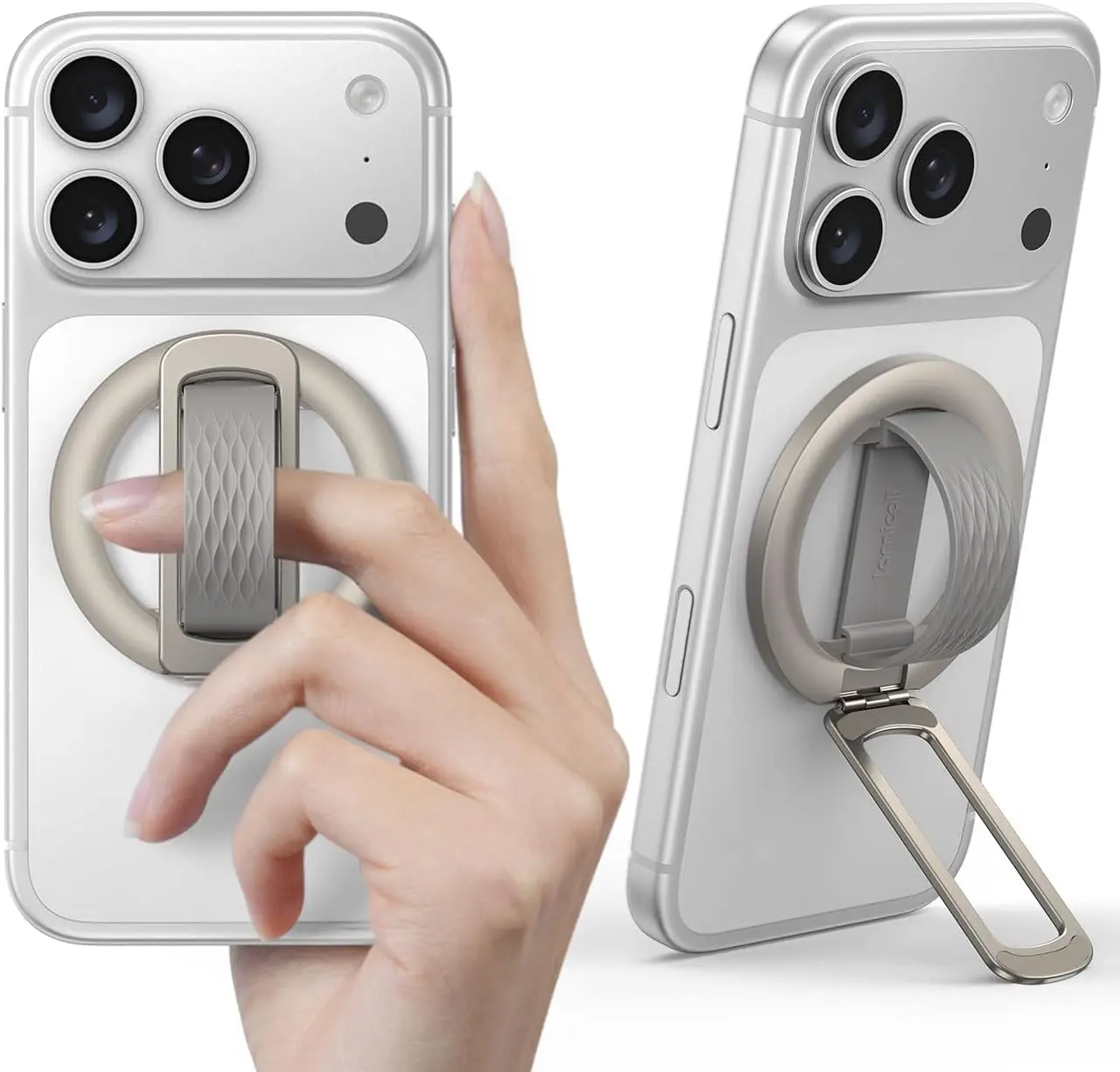 Lamicall MagFlex Magnetic Metal Cellphone Ring Grip & Folding Mount - MagSafe-Compatible Silicone Accessory, 15N Strong Magnet, Adjustable Kickstand, 360° Rotation Holder, Travel Phone Accessory for iPhone 17/16/15/14/13, Hands-Free Landscape Use