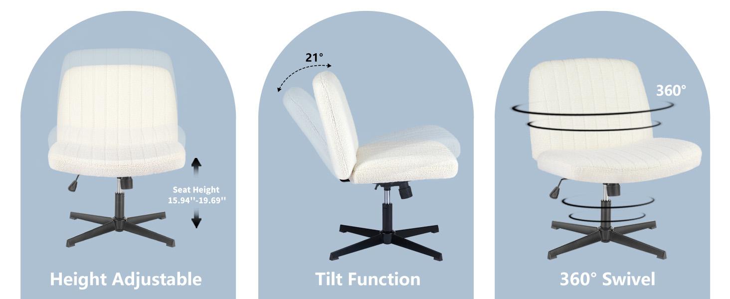 【Deal】SweetFurniture Indoor Furniture Chairs Crisscross Legged Office Chair, Armless Wide Desk Chair No Wheels, Modern Home Office Desk Chair