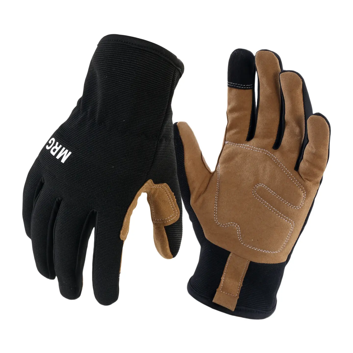 MRG Full Finger Work Gloves - Black & Tan, Cut-Resistant, Durable, Comfortable Fit, Ideal for Gardening & Cycling Tasks, Perfect for Daily Use (Equestrian Riding Compatible)