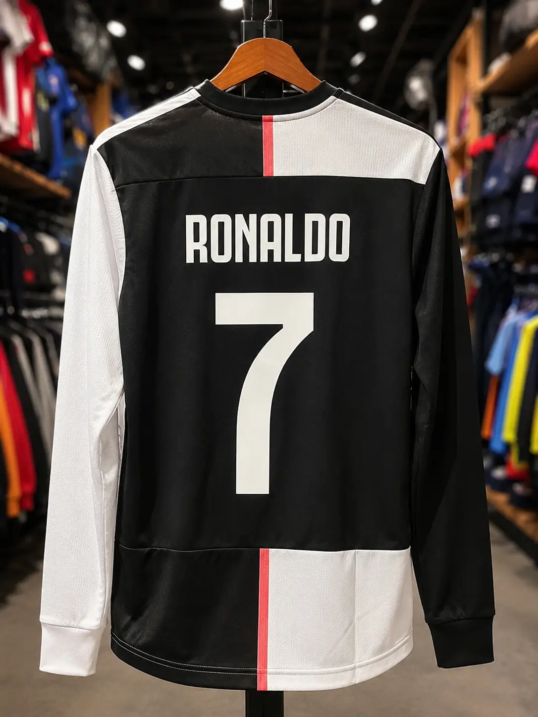 2019 Black & White Retro Football Shirt Number 7 Long Sleeve Full Logo