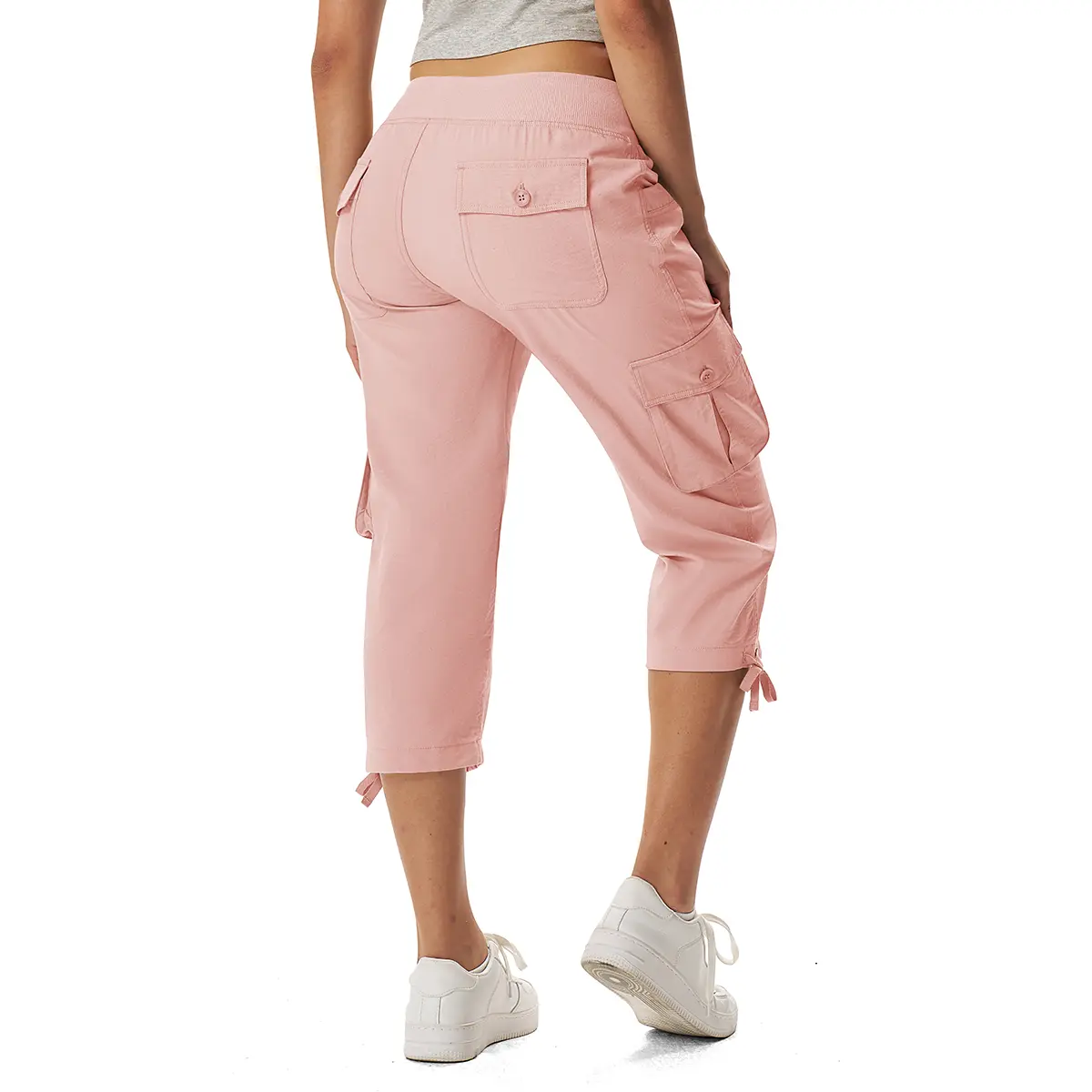 TBMPOY Women's Cargo Capri Bottoms - Lightweight, Loose Fit, Adjustable, Breathable Fabric, Pockets - Casual Outdoor Capris for Hiking, Travel, Everyday Wear, Elastic