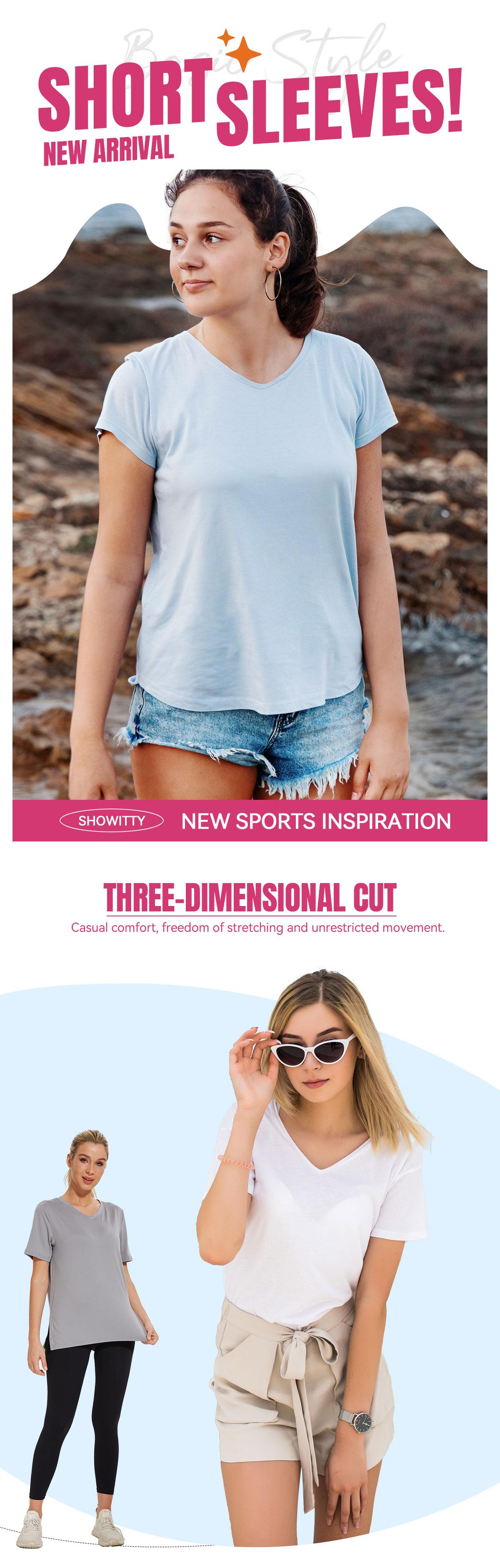 SHOWITTY 1/3 Pack Women's Plus Size Short/Long Sleeve T-Shirts - ‌Lightweight Casual V-Neck Tops for Fall, ‌Breathable Loose Fit‌, Comfortable Basic Tees