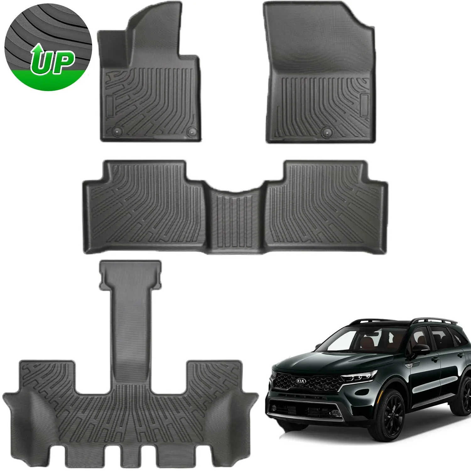 Floor Mats & Cargo Liner for 2021-2026 Kia Sorento 6/7-Seat Floor Mats 2 Row Liner Set All Weather TPE 3D Floor Liners & Trunk mat