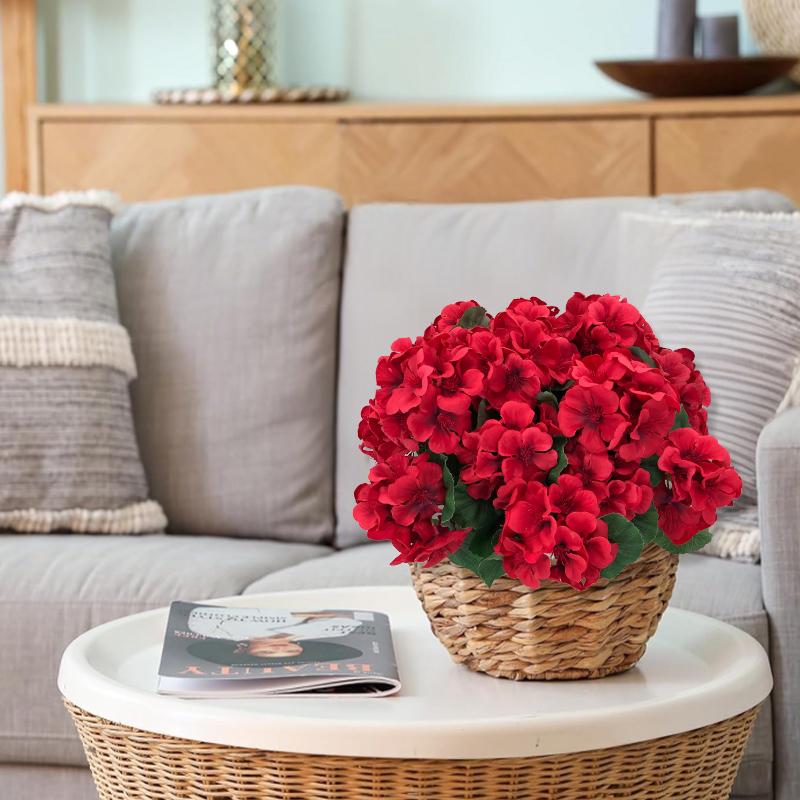 8 bundles of outdoor artificial geraniums, artificial plant UV resistant plastic flowers, used for indoor, outdoor, courtyard, hanging flower pots, porch, window home decoration (8, red)