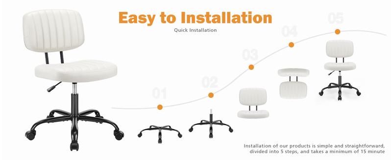 Furnest Compact Office Chair Height Adjustable Rolling Swivel Desk Chair with PU Leather, Armless Task Chair for Small Spaces, Home, Bedroom