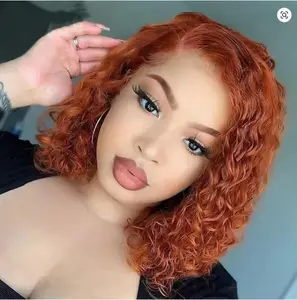 Ginger Water Wave Bob Wig Human Hair Transparent HD 13x4 Lace Front Human Hair Wig 10 Inch Short Bob Wig Glueless Wigs Human Hair Pre Plucked With Baby Hair