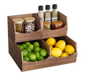 Seville Classics 3-Piece Stackable Acacia Bin Storage Set