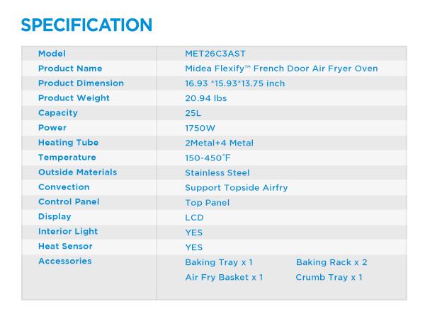 [2026 Kitchen Hack] Midea Flexify French Door Air Fryer Toaster Oven Combo 26.4 QT, Extra Large Countertop Air Fryer Oven 10-in-1 Combo 25% Faster Cooking & 90% Less Oil, Elegant Design Convection Fan, Gift of the Season