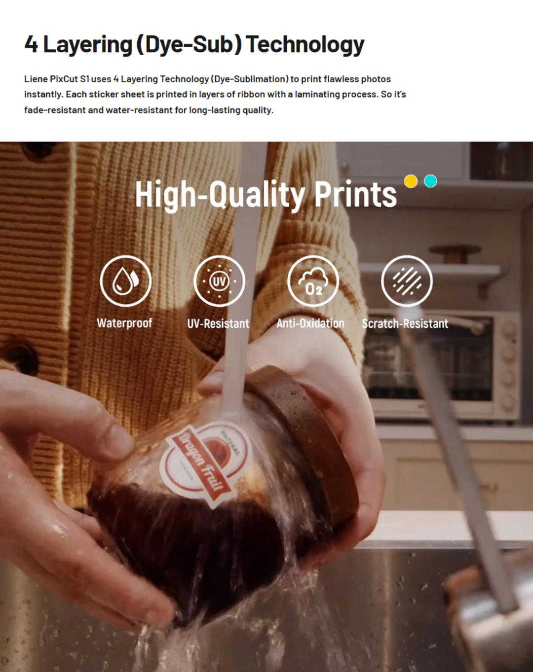 Liene Sticker Paper & Cartridge (Enhanced Adhesion Version) - 2 Ink Cartridge Refills & 72 Sheets 4x7" Photo Paper, Dye Sublimation Waterproof, Compatible with Liene PixCut S1