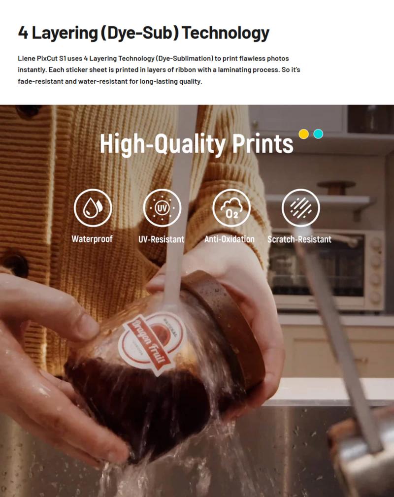 Liene Sticker Paper & Cartridge (Enhanced Adhesion Version) - 2 Ink Cartridge Refills & 72 Sheets 4x7" Photo Paper, Dye Sublimation Waterproof, Compatible with Liene PixCut S1