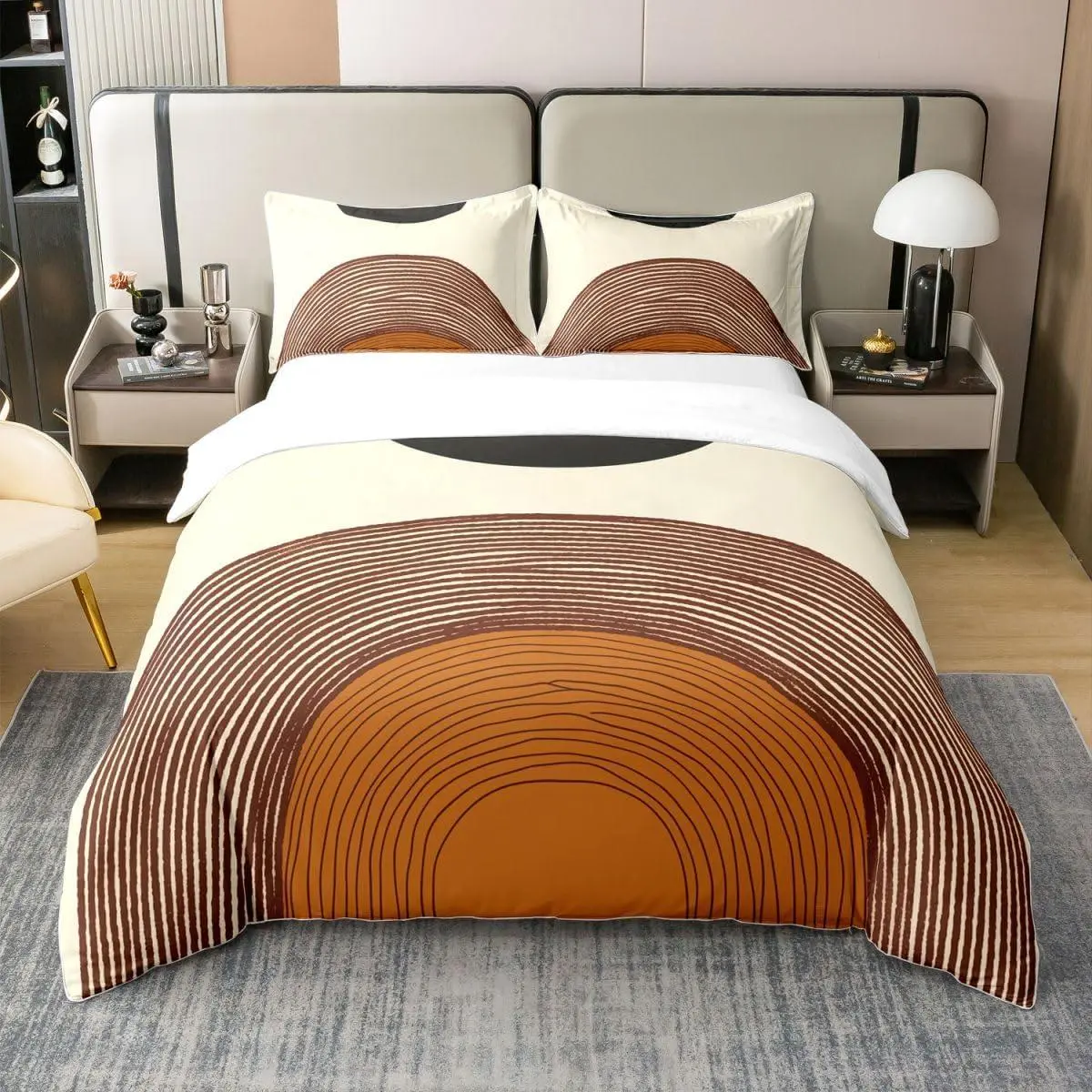 Feelyou Boho 100% Cotton Duvet Cover Set - Mid-Century Abstract Sun and Moon Print Bedding Set, Multi-Size, Soft Breathability, Includes Pillows, Sunrise Rainbow Design
