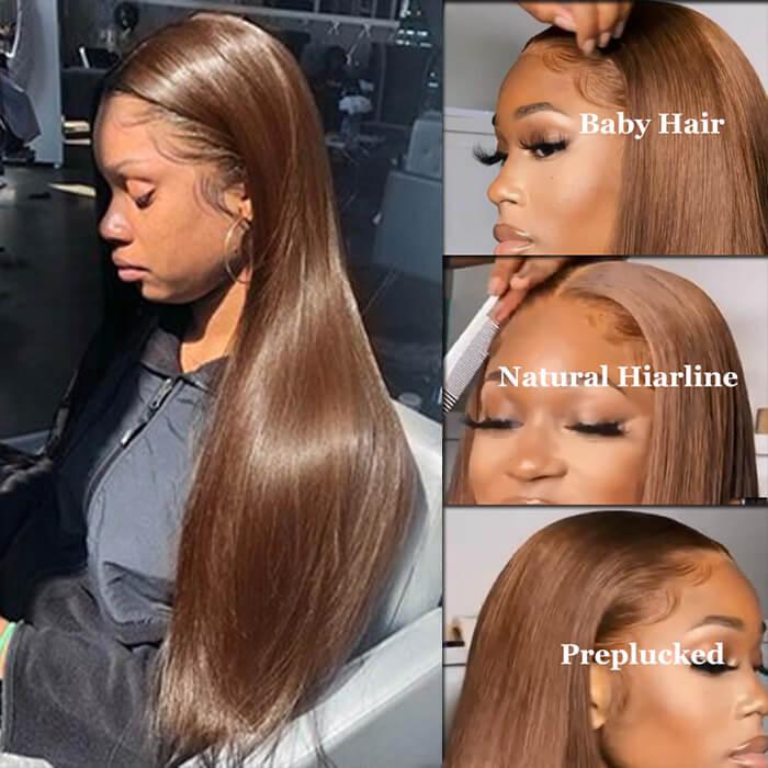 #4 Chocolate Brown 13x4 HD Lace Front Wigs Straight Human Hair Wigs For Women Pre Plucked #tiktokshopblackfriday