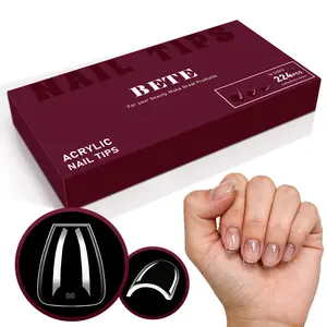 BETE  Coffin Nail Tips, Clear Acrylic Full Cover, Pre-Shaped Strong, Extra Thick Press on Nails for DIY Manicure at Home & Salon
