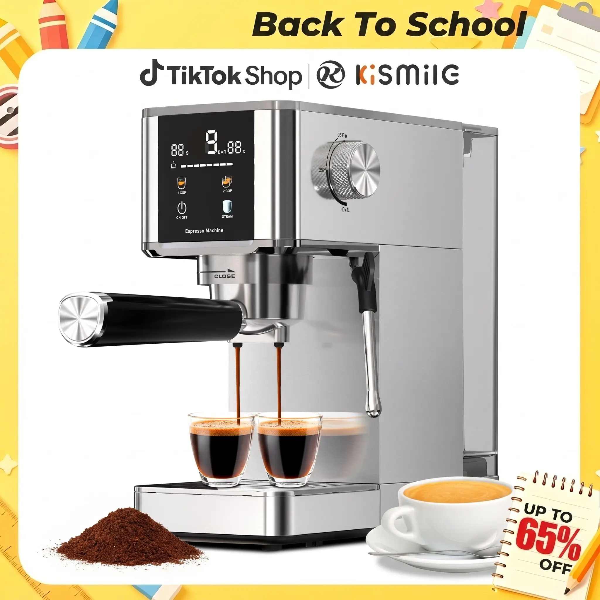 Kismile [Back To School] Automatic Espresso Machine - 20 Bar, 3-Second Heat, Built-In Steam Wand for Lattes, Touch Screen, 40oz Water Tank, Coffee Machine for At Home Use, Gift for Coffee Lovers, Coffee Machine Espresso,home essentials