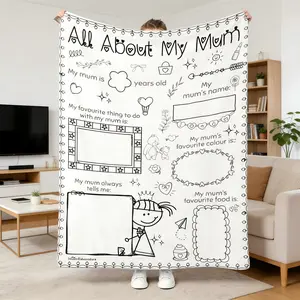 All About My Mom DIY Coloring Flannel Blanket - Soft Cozy Plush Throw, Perfect Mother's Day Gift for Mom, Kids Hand-Drawn Doodle Color-In Blanket, Non-Custom, Markers Not Included, Sentimental Mom Bedroom Keepsake