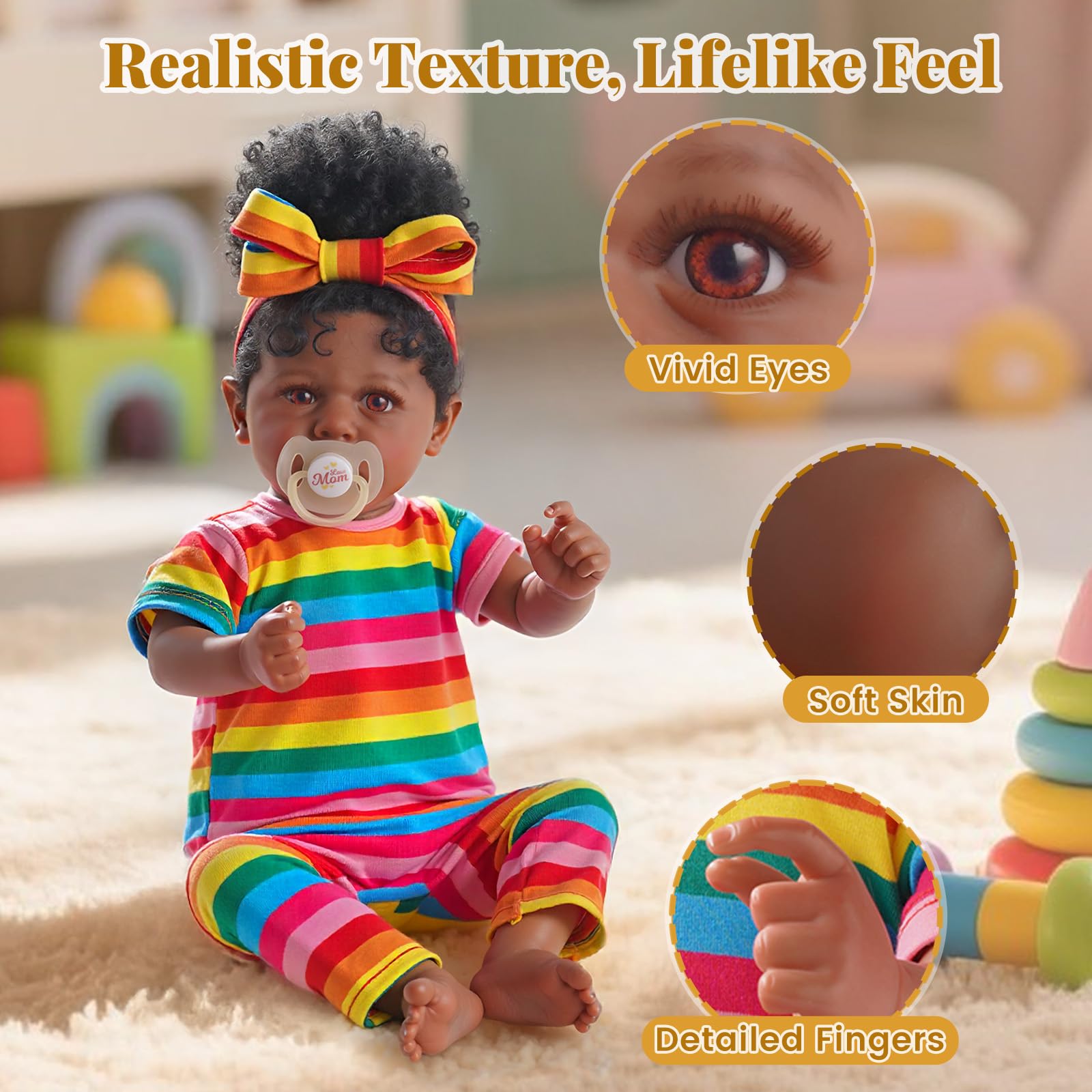 Babeside Newborn Real Life Reborn Baby Doll Dark Skin Black African American Toddler Doll Laney with Cloth Body for Kids Age 3 Rebornbabydoll