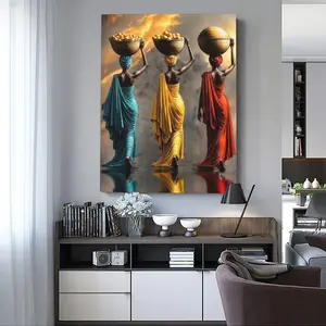 African Women  Canvas Wall Art - Wooden Framed Wall Decor for Bathroom, Living Room, Bedroom, Kitchen - Easy to Hang, Perfect Home & Office Decor Gift, 2D Flat