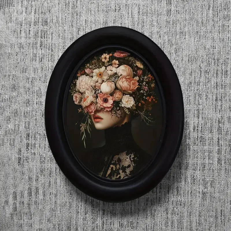 Vintage Floral Queen 3D Oval Wooden Frame Photo Holder, Elegant Flower Design Wall Decor for Home Living Room Bedroom, Country Farmhouse Art, Sturdy Frame Design, Wood Frames, Floral Picture Frame