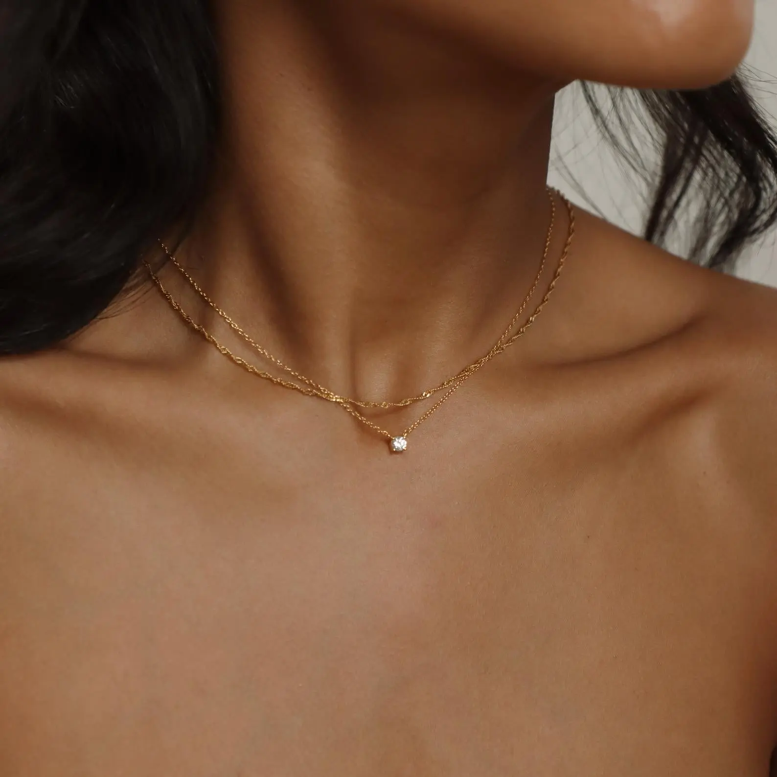 Dainty Diamond Necklace by Caitlyn Minimalist - Elegant Crystal Charm Necklace in Gold & Silver - Classic Solitaire Necklace - Minimalist Jewelry - Gift for Her