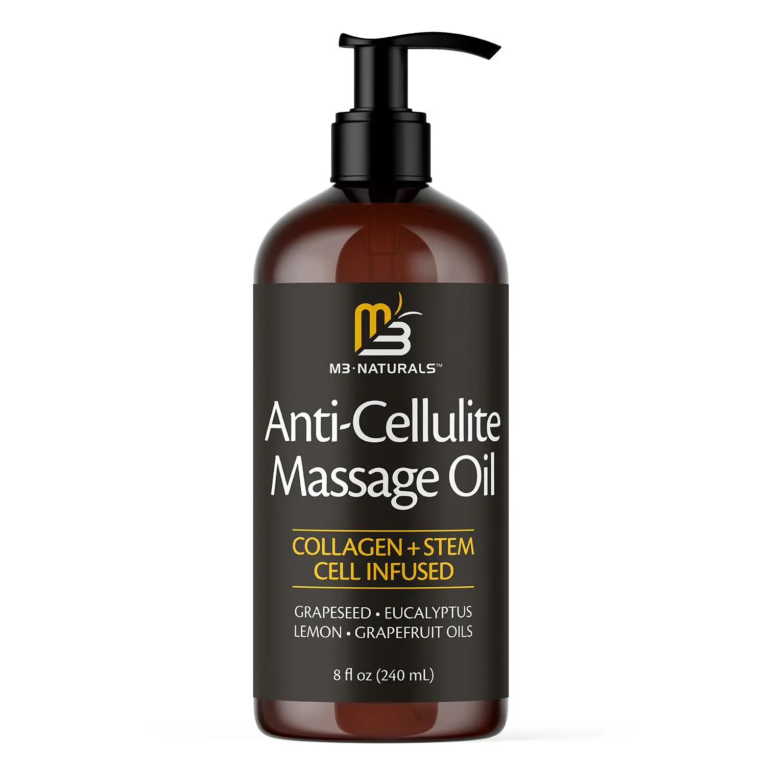 M3 Naturals Anti Cellulite Massage Oil 8oz - Smooth the Appearance of Cellulite - Body Care & Skin Care Massage Oil - Topical Collagen and Plant Stem Cell Body Oil to Restore Texture and Elasticity - Soothing Body Oil Moisture #TikTokShopSummerSale