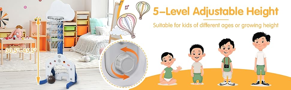 【Black Friday】Costzon Kids Basketball Hoop, Child Sports Activity Center w/ Adjustable Height Levels, Basketball Frame, for Indoor Outdoor