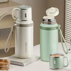 600ml Vacuum Insulated Flask, Portable Coffee Cup with Lid, Double Function Coffee Cup, Outdoor Water Bottle for Camping, Cycling, Car, Home, Office, Drinkware, Stainless Steel Tumbler