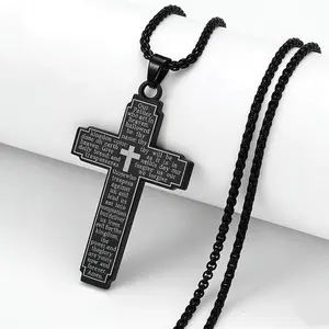 Men's Stainless Steel Bible Verse Cross Chain & Link Necklace, Hypoallergenic Matte Black Finish, 23.62in Adjustable, Ideal Easter Father's Day Gift, Handmade Daily Fashion Accessory,summervibes
