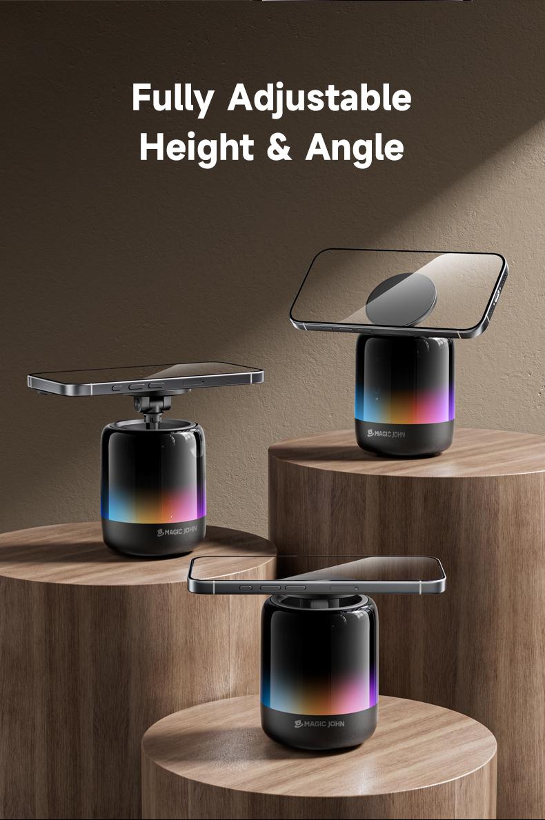 MAGIC JOHN 2025 Upgraded Bluetooth Speaker Phone Stand & Phone Holder, 5.3 Connectivity, 360° Surround Sound, suit for iPhone/Android, Gift for lady/women/men/elder/friends